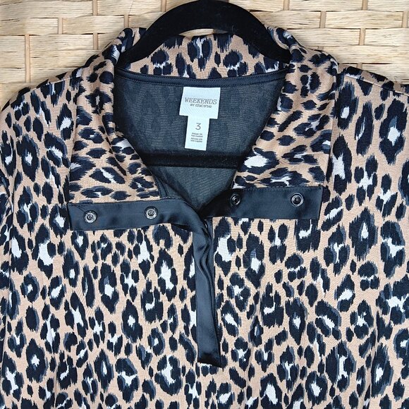 Weekenders by Chico's Leopard Tunic Satin Collared Polo Long Sleeve Rayon XL - Picture 2 of 8